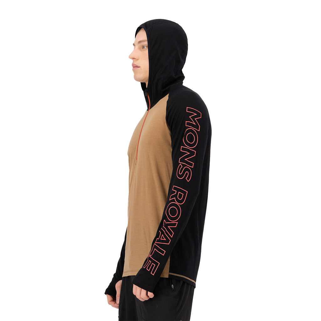 Temple Merino Long Sleeve Hood - Black / Toffee