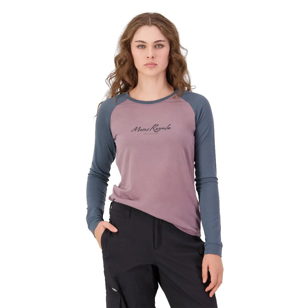 Icon Merino Raglan Long Sleeve - Dusty Mauve/Dark Cypress
