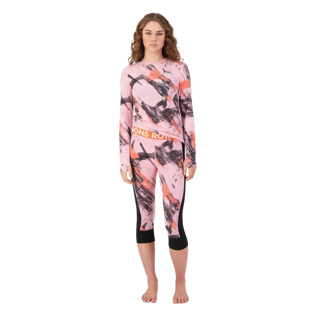 Cascade Merino Base Layer 3/4 Legging - Paintbrush Pink/Black