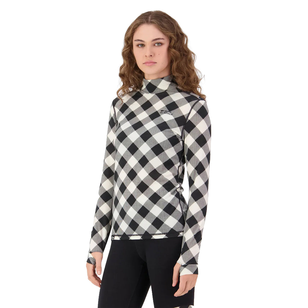 Cascade Merino Base Layer Mock Neck Long Sleeve - Check