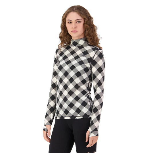 Cascade Merino Base Layer Mock Neck Long Sleeve - Check