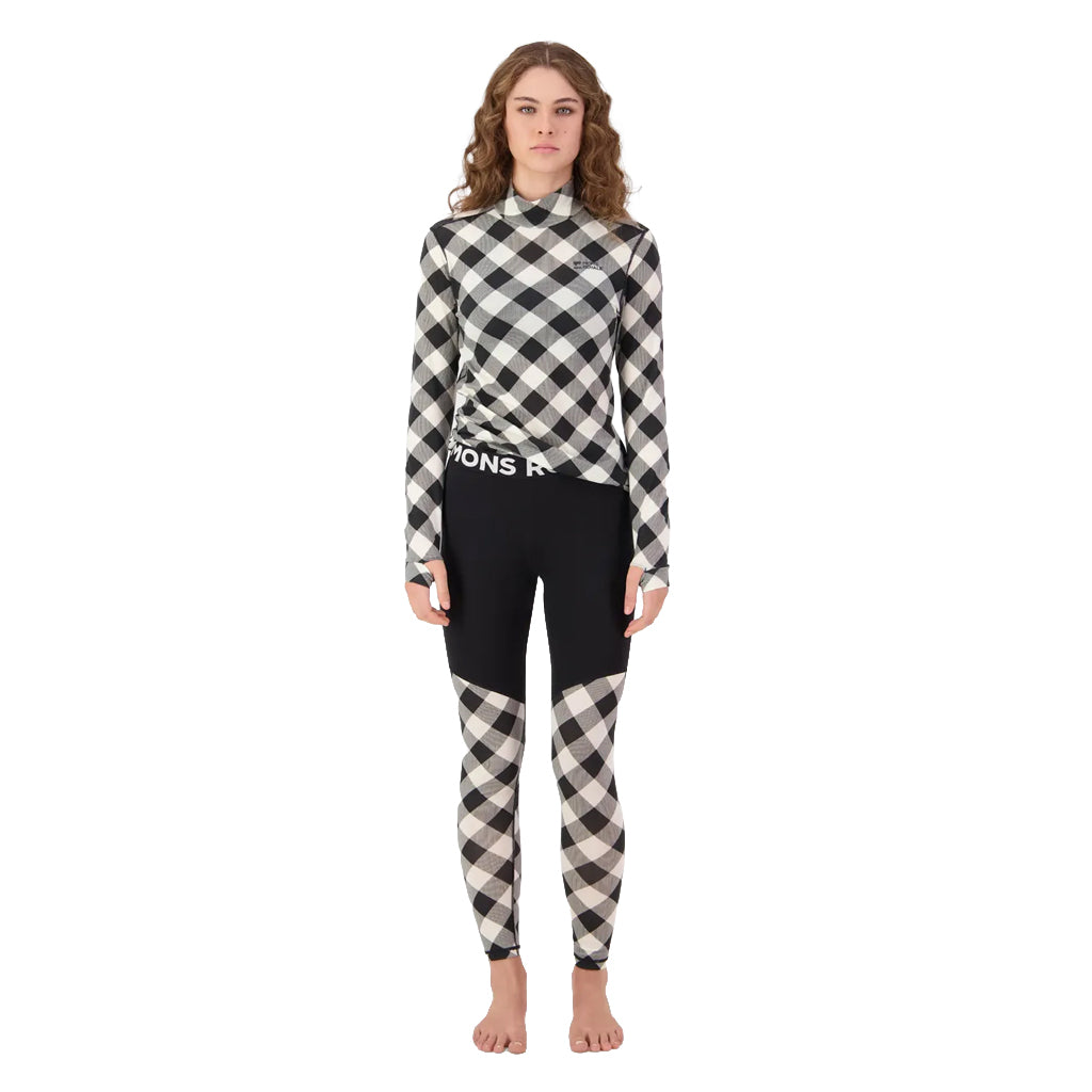 Cascade Merino Base Layer Mock Neck Long Sleeve - Check