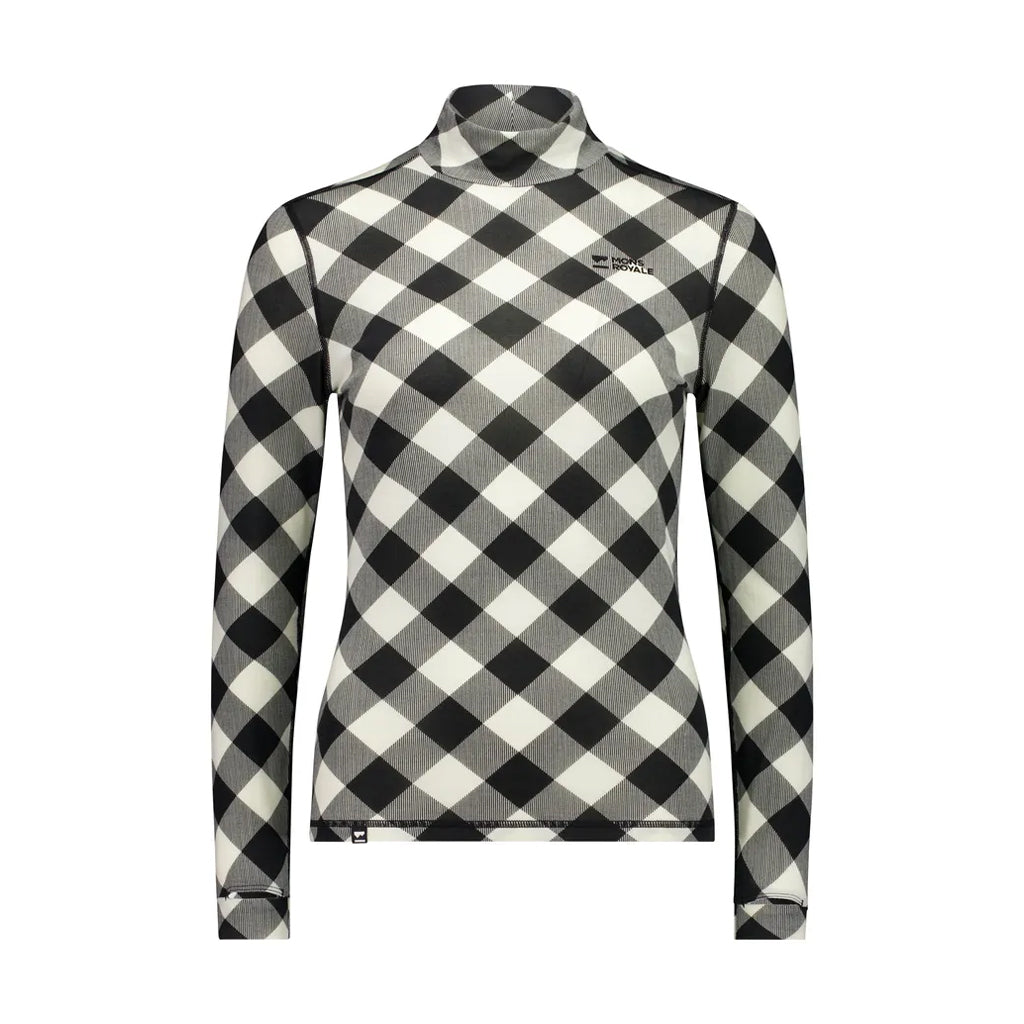 Cascade Merino Base Layer Mock Neck Long Sleeve - Check
