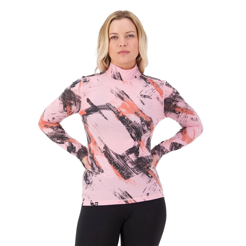 Cascade Merino Base Layer Mock Neck Long Sleeve - Paintbrush Pink