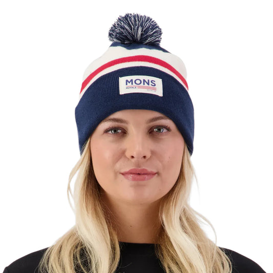McCloud Merino Pom Pom Beanie - Snowflake/Navy
