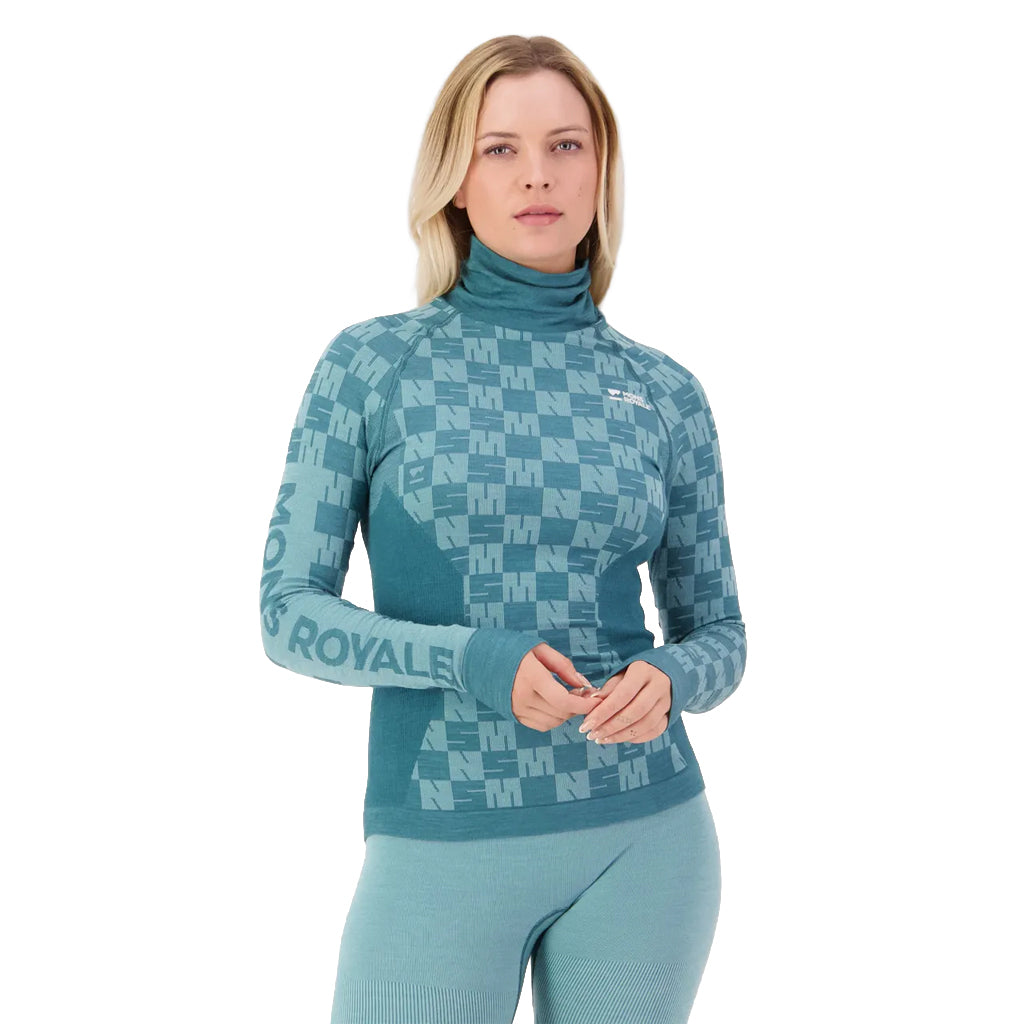Ascender Merino Base Layer Mock Neck Long Sleeve - Light Teal/Jasper