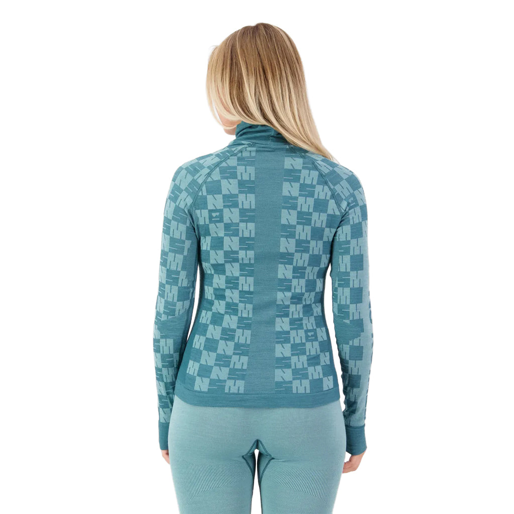 Ascender Merino Base Layer Mock Neck Long Sleeve - Light Teal/Jasper