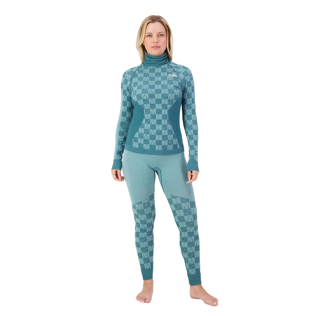 Ascender Merino Base Layer Mock Neck Long Sleeve - Light Teal/Jasper