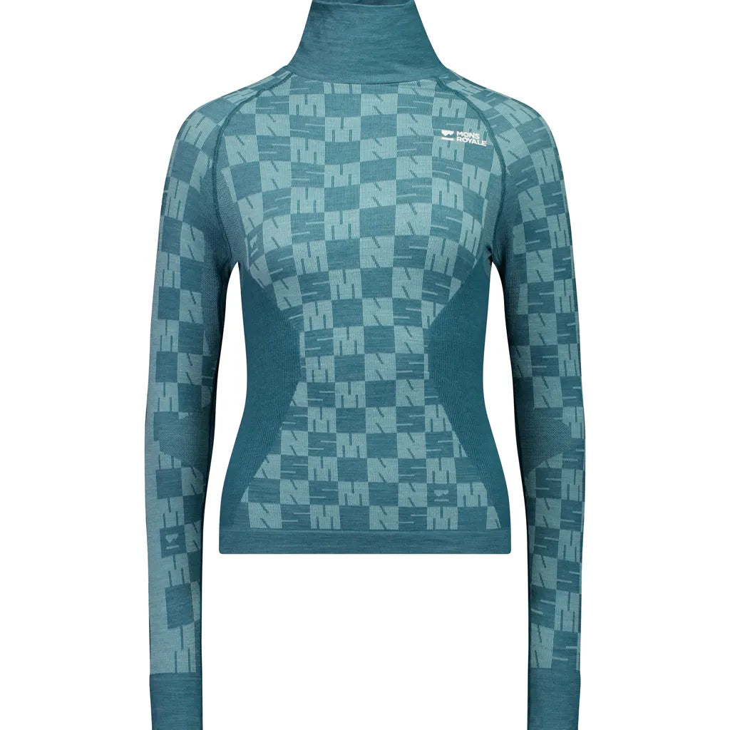 Ascender Merino Base Layer Mock Neck Long Sleeve - Light Teal/Jasper