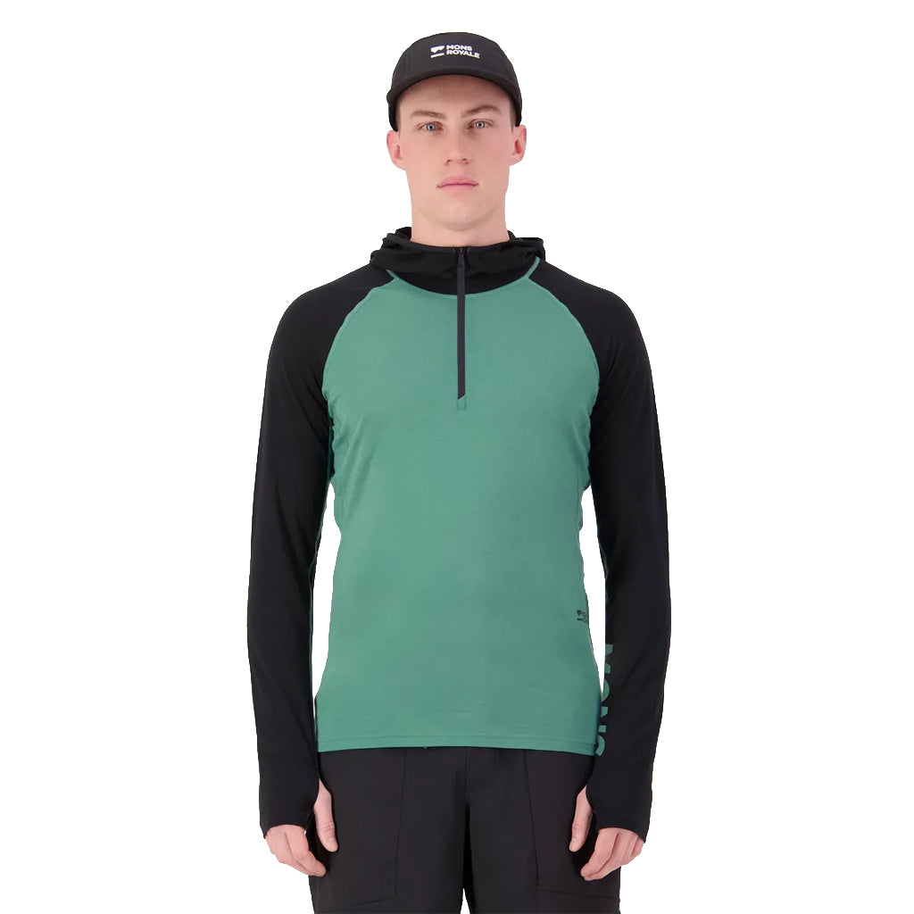 Temple Merino Long Sleeve Hood - Deep Jade/Black