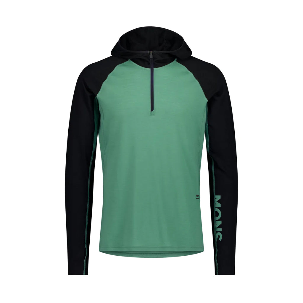 Temple Merino Long Sleeve Hood - Deep Jade/Black