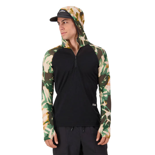 Temple Merino Long Sleeve Hood - Bush Camo/Black
