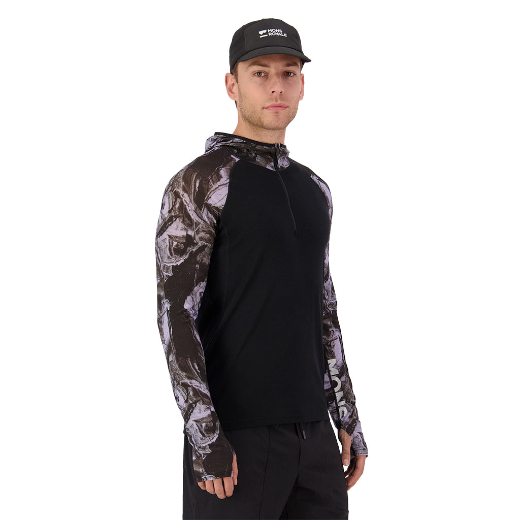 Temple Merino Long Sleeve Hood - Rock Camo/Black
