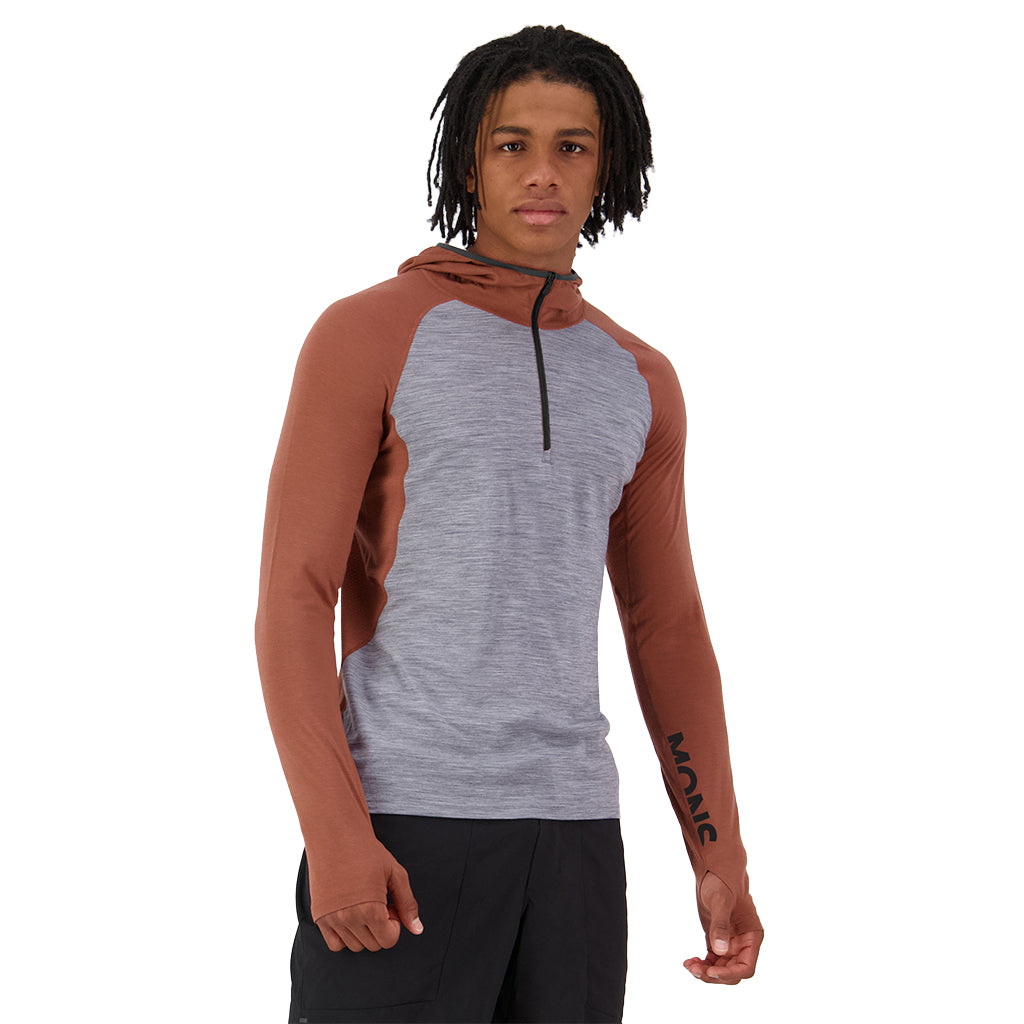 Temple Merino Long Sleeve Hood - Cinnamon/Grey Heather