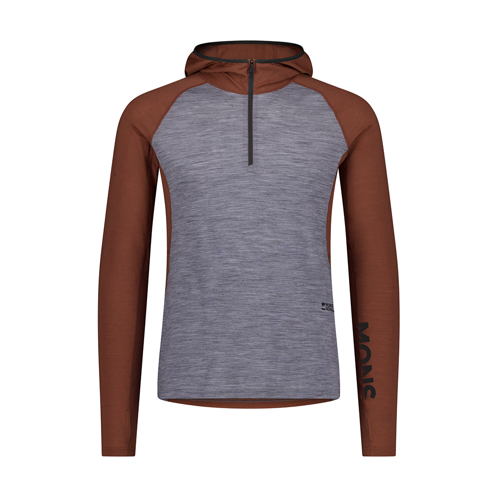 Temple Merino Long Sleeve Hood - Cinnamon/Grey Heather