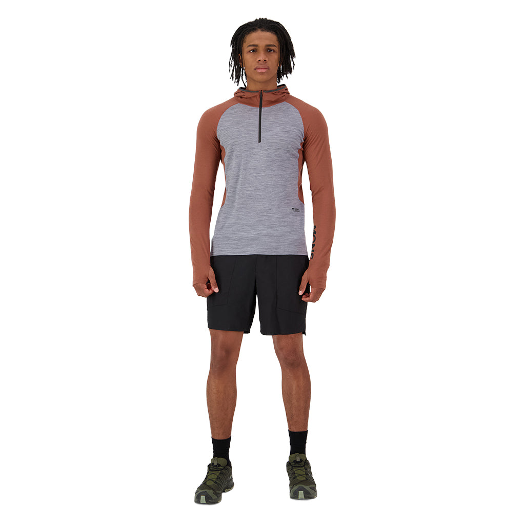 Temple Merino Long Sleeve Hood - Cinnamon/Grey Heather