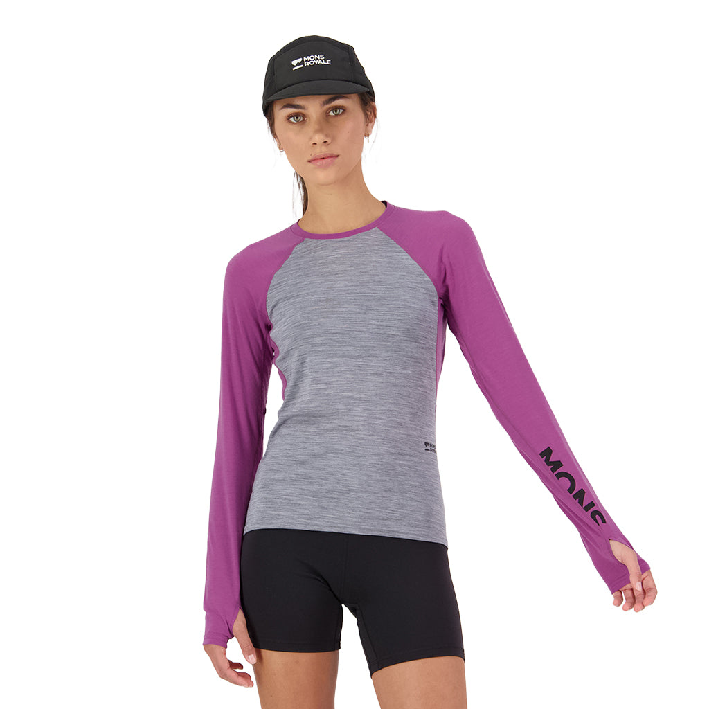Bella Merino Long Sleeve - Purple Bolt/Grey Heather