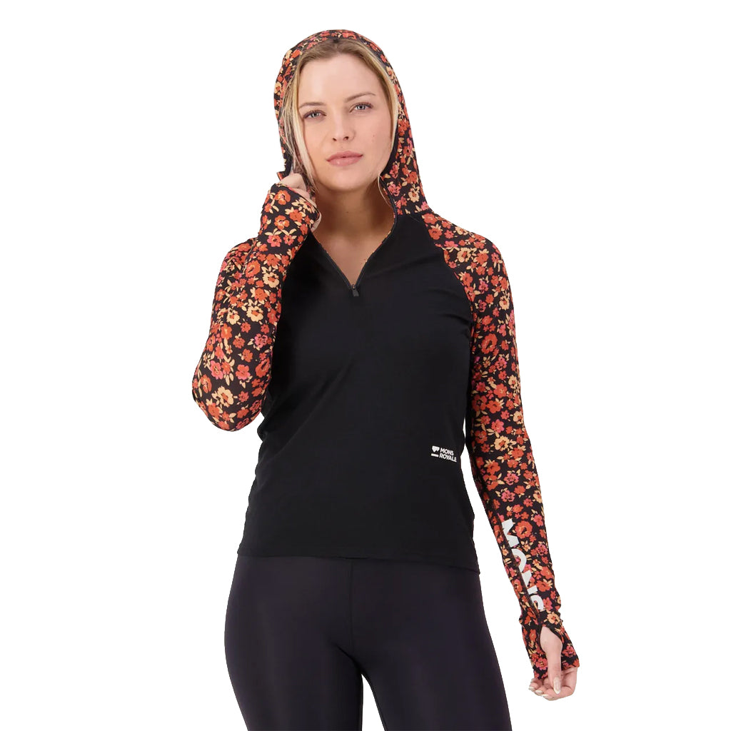 Bella Merino Long Sleeve Hood - Ditzy Camo/Black
