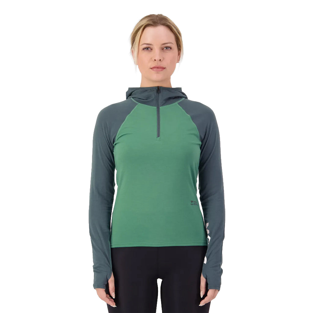 Bella Merino Long Sleeve Hood - Deep Jade/Dark Cypress