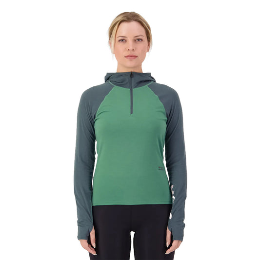 Bella Merino Long Sleeve Hood - Deep Jade/Dark Cypress