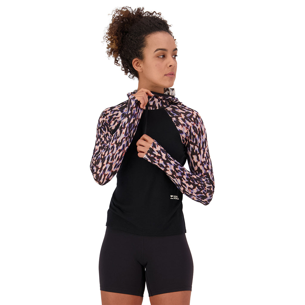 Bella Merino Long Sleeve Hood - Rock Leopard/Black