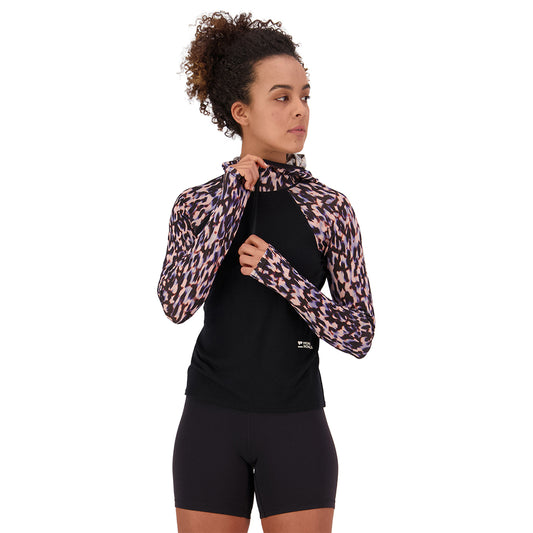 Bella Merino Long Sleeve Hood - Rock Leopard/Black