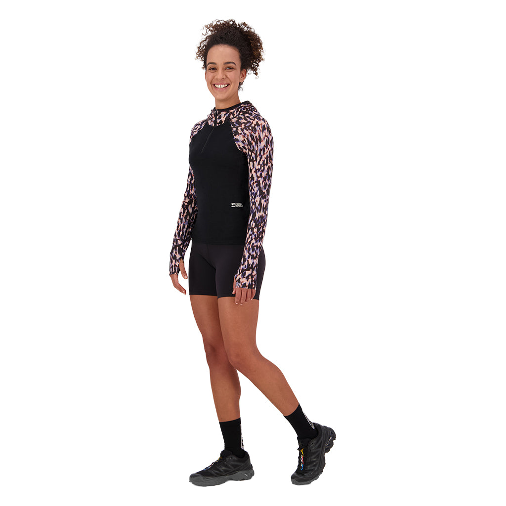 Bella Merino Long Sleeve Hood - Rock Leopard/Black