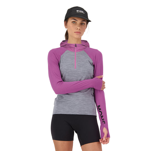 Bella Merino Long Sleeve Hood - Purple Bolt/Grey Heather