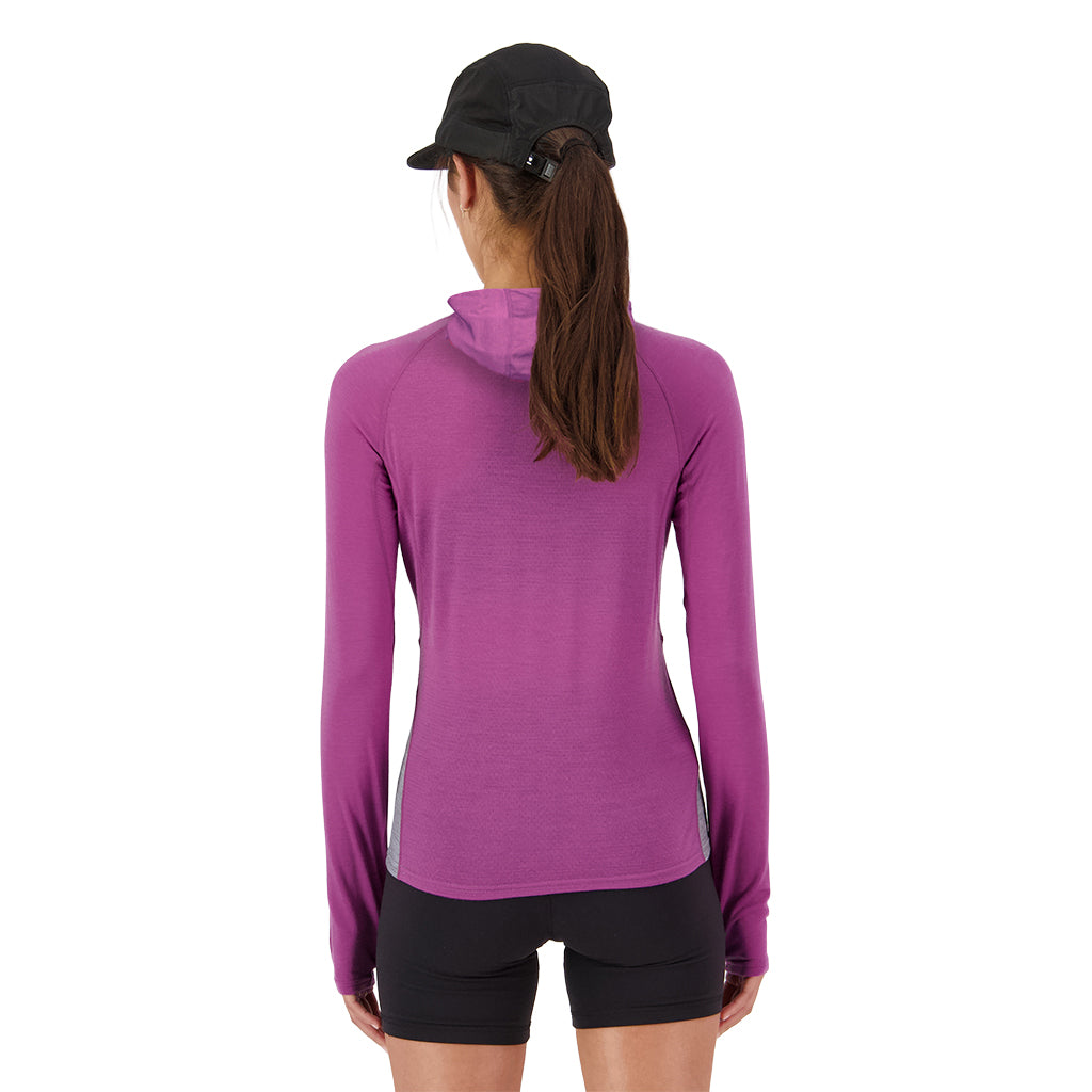 Bella Merino Long Sleeve Hood - Purple Bolt/Grey Heather