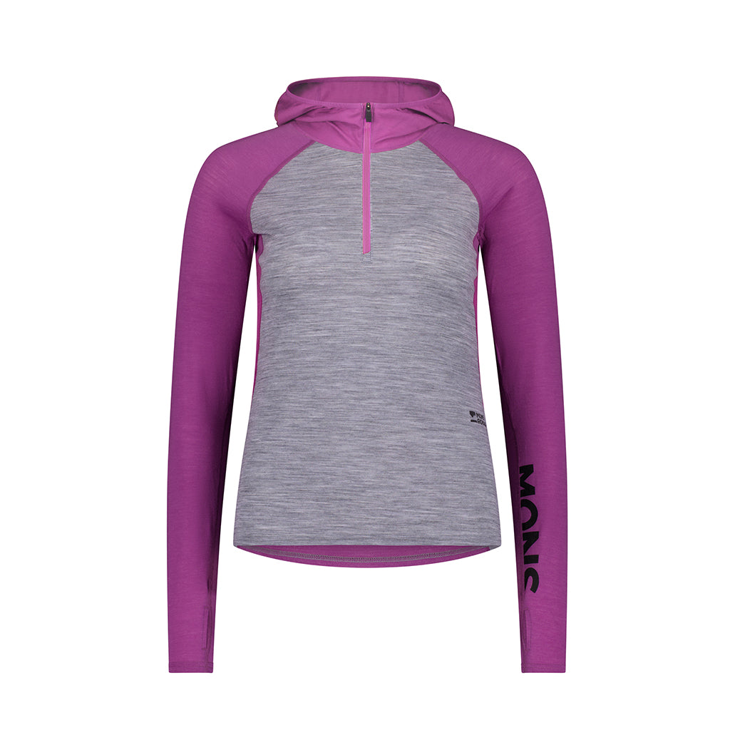 Bella Merino Long Sleeve Hood - Purple Bolt/Grey Heather
