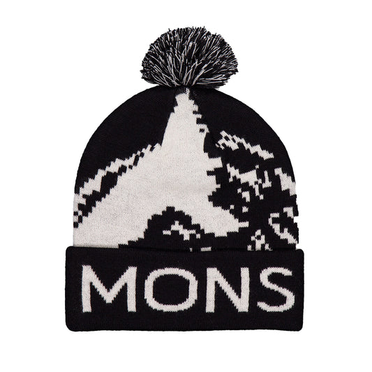 Mtn Pixel Merino Pom Pom Beanie - Black / White