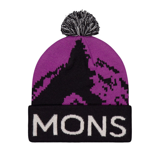 Mtn Pixel Merino Pom Pom Beanie - Purple Bolt / Bl