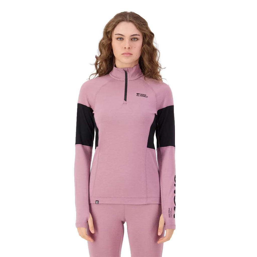 Olympus Merino Base Layer 1/4 Zip Long Sleeve - Sierra Pink/Black