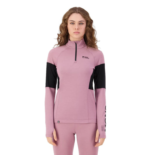 Olympus Merino Base Layer 1/4 Zip Long Sleeve - Sierra Pink/Black