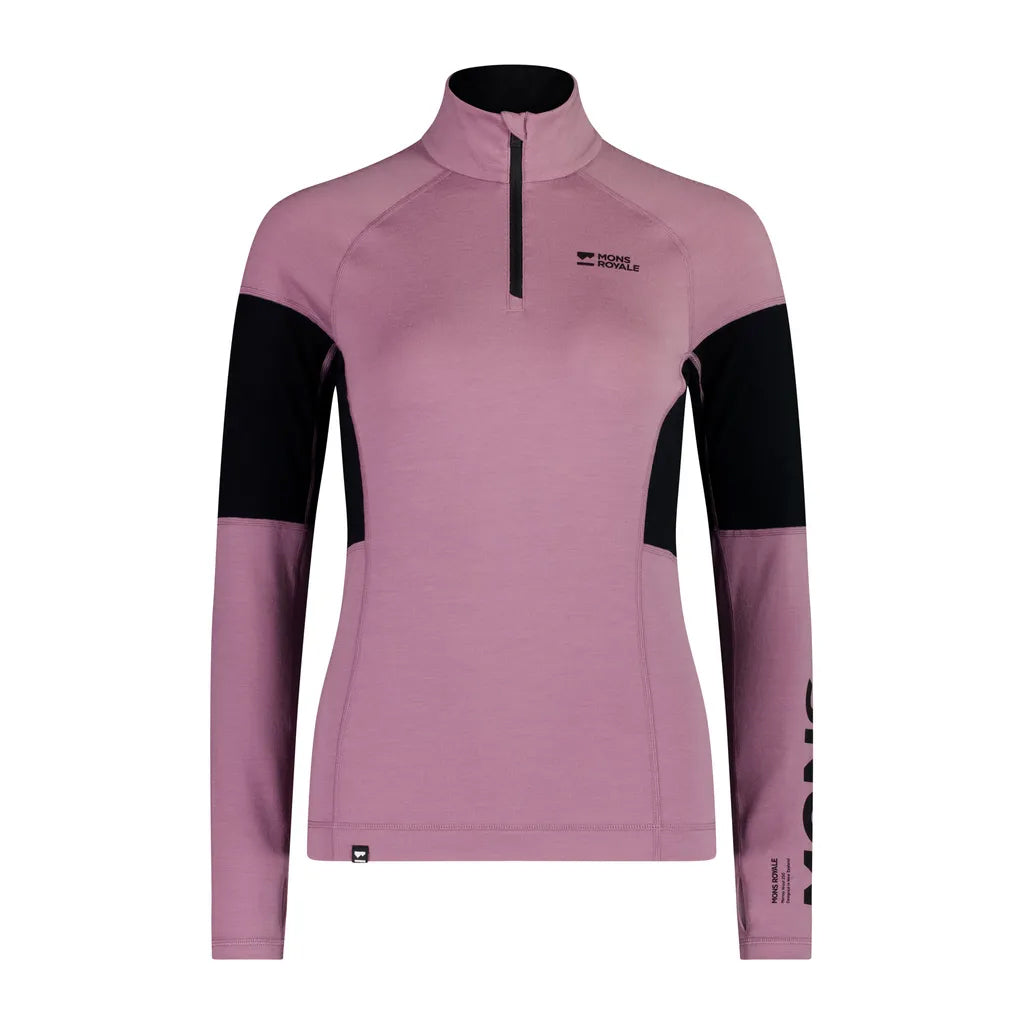 Olympus Merino Base Layer 1/4 Zip Long Sleeve - Sierra Pink/Black