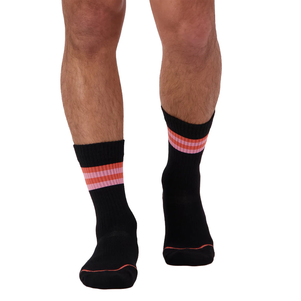 Signature Merino Crew Sock - Black/Flamingo/Sun Orange