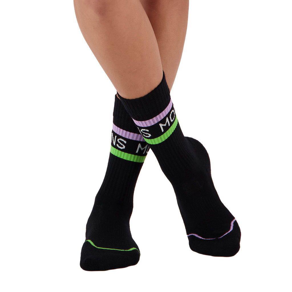 Signature Merino Crew Sock - Black/Lime/Pastel Purple