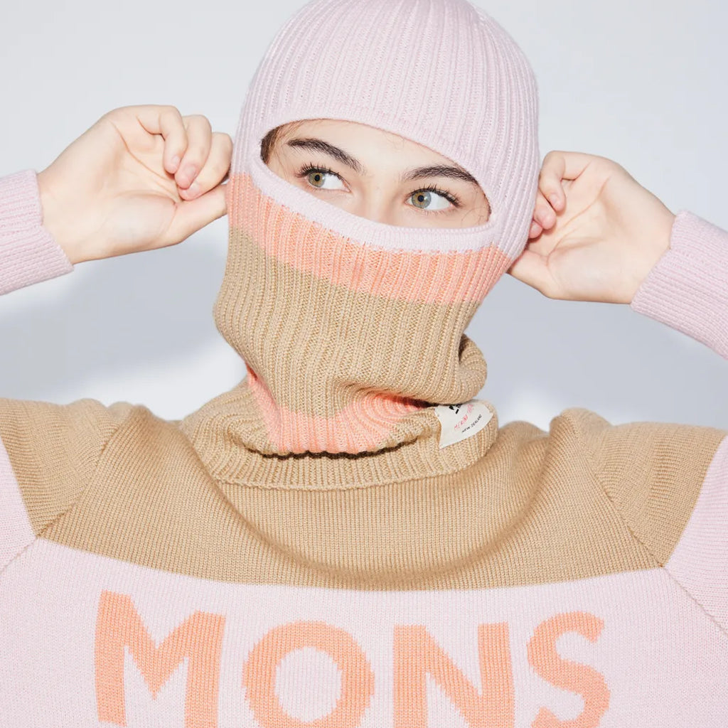 Innsbruck Merino Knit Balaclava - Pink/Tan
