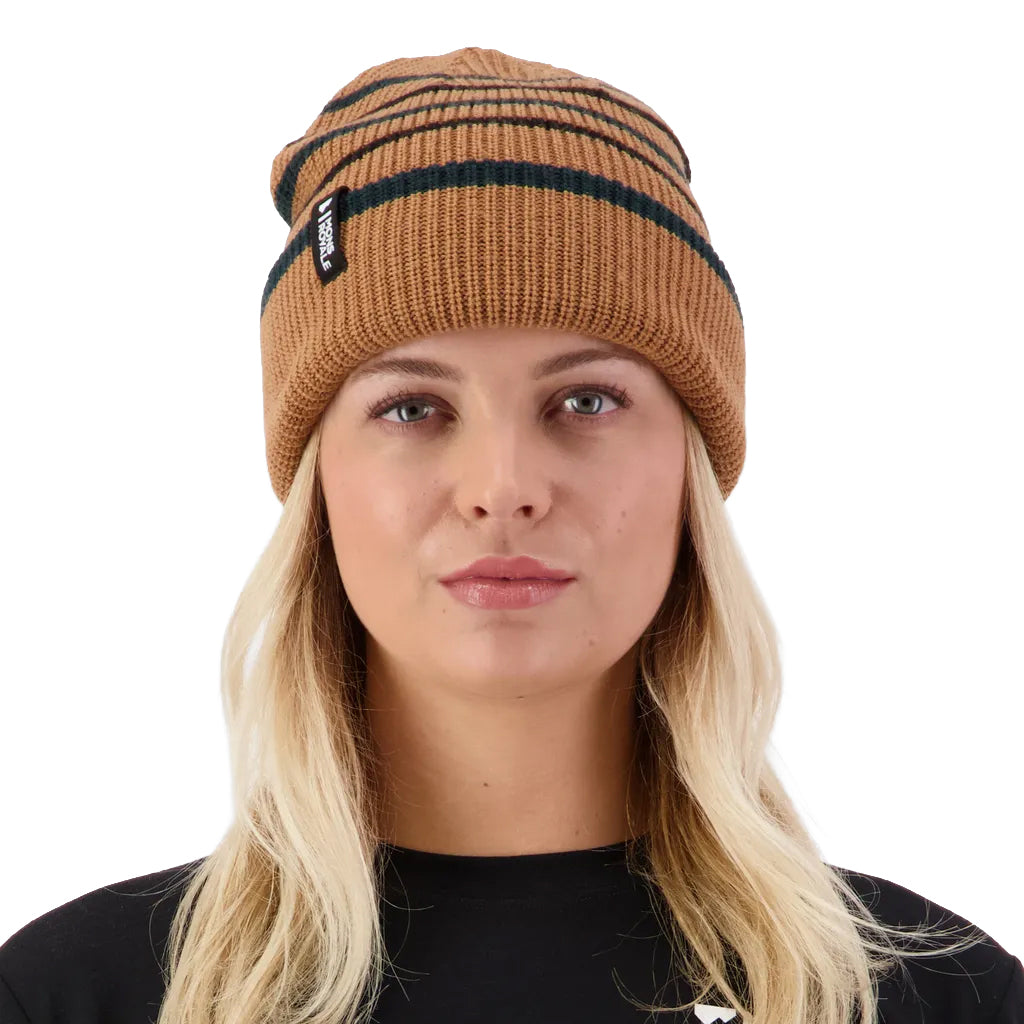 Stripey Merino Beanie - Tan/Dark Pine/Black
