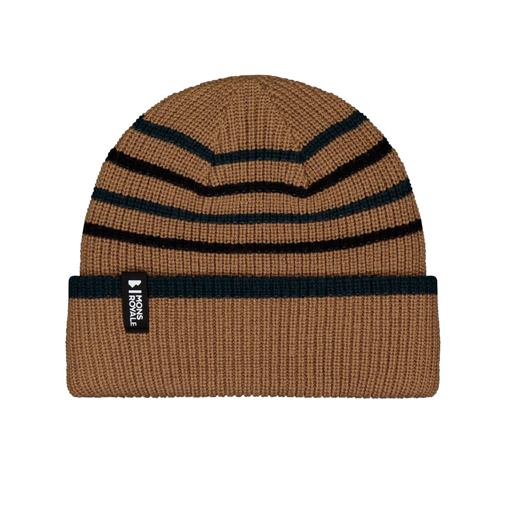 Stripey Merino Beanie - Tan/Dark Pine/Black