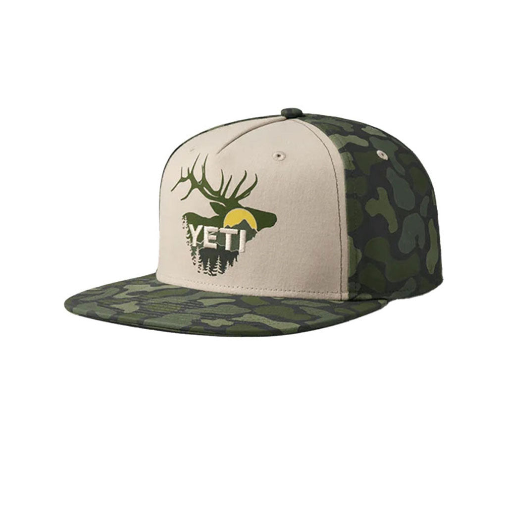 Sunrise Elk 5 Panel Flat Brim - Green Camo