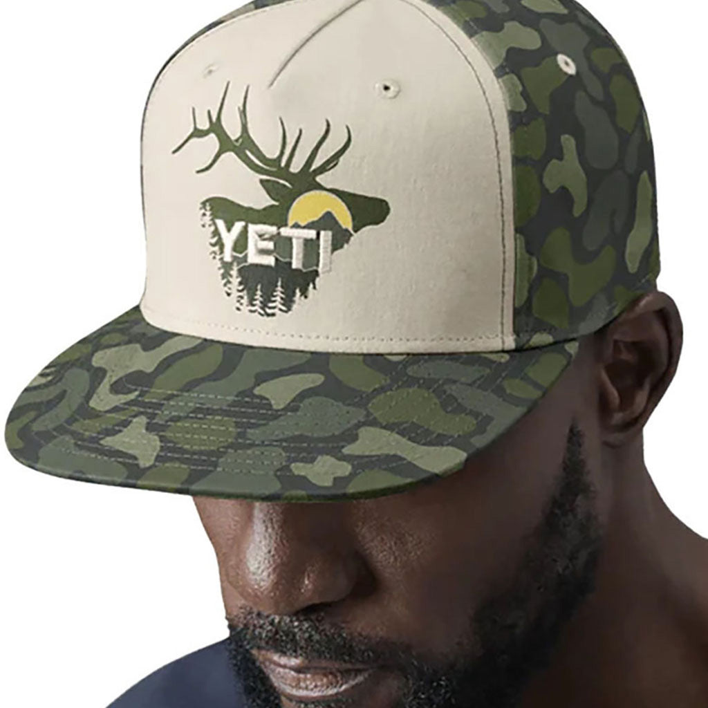 Sunrise Elk 5 Panel Flat Brim - Green Camo