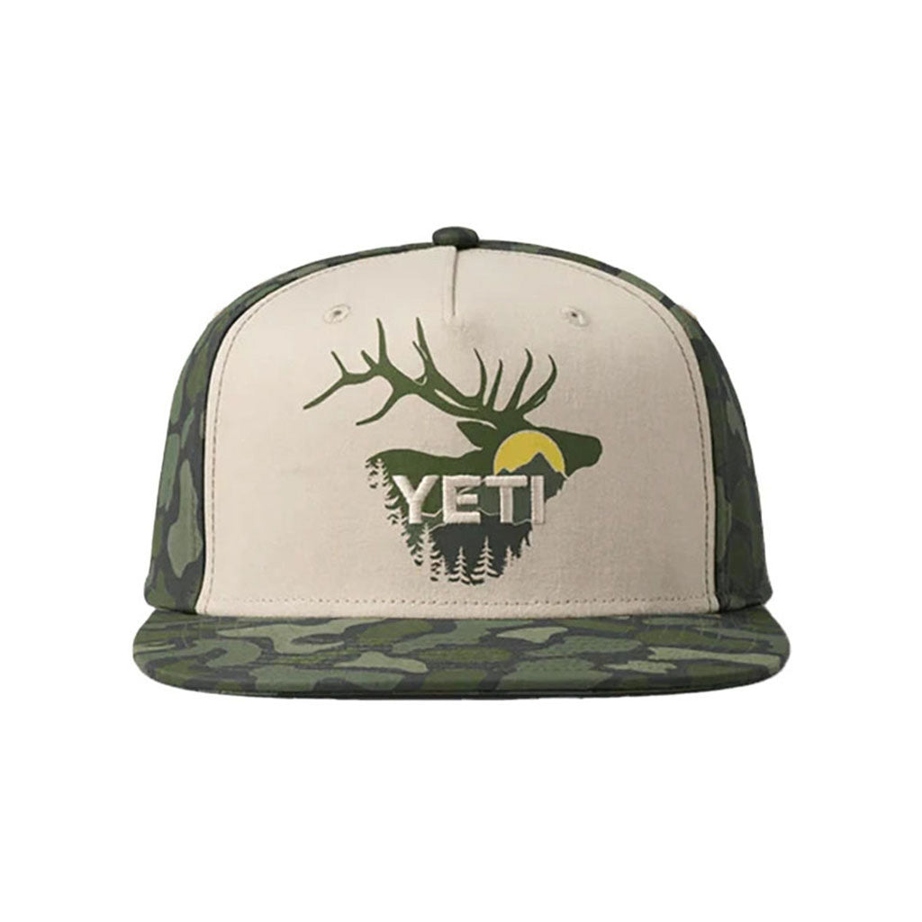 Sunrise Elk 5 Panel Flat Brim - Green Camo