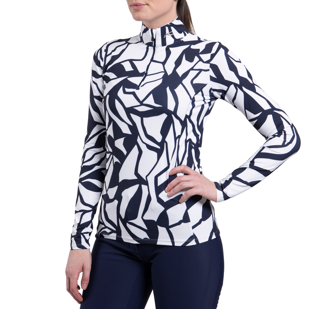 Women Motion Print Half-Zip KJUS NVY/WHT SAMPLE
