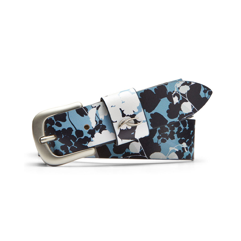 Women Printed Leather Belt Atl.Blue-White