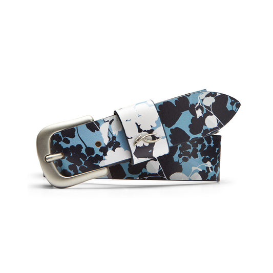 Women Printed Leather Belt Atl.Blue-White